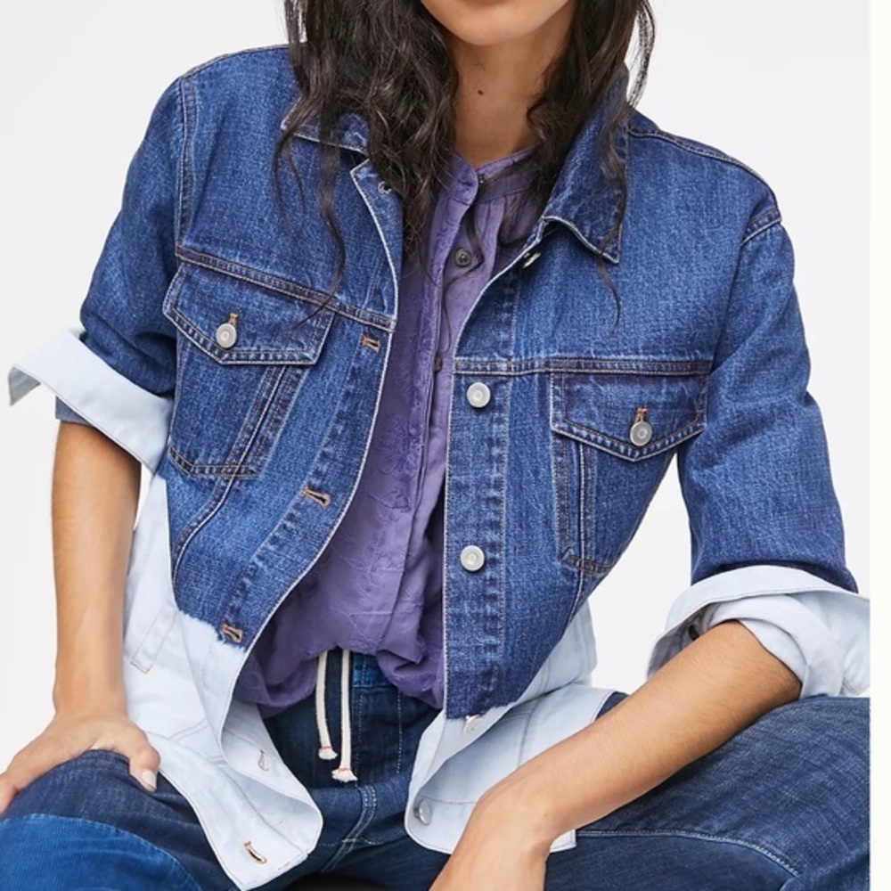 NWT Avec Les Filles Evanna Dip-Dyed Denim Jacket Blue Small Anthropologie Women